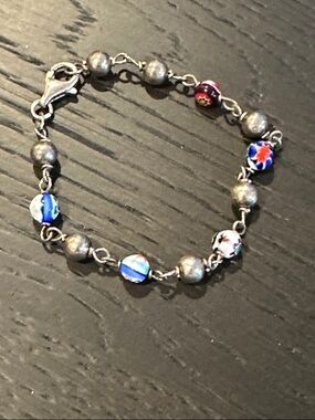 Vintage Italian Sterling Silver Murano Millefiori Bracelet – Signed M 925 Italy